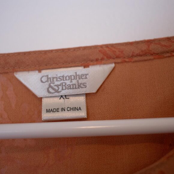 Burnt Peach Burnout Blouse Floral 3/4 Sleeve Sheer Layering Top XL | Soft Autumn - Picture 4 of 8